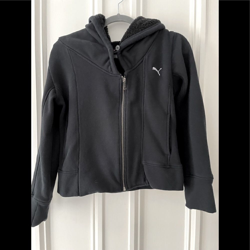 Puma Black fleece lined asymmetrical hoodie sweatshirt/jacket S